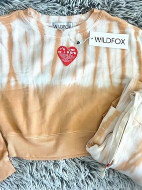 Wildfox Peach & White Tie-Dye Cropped Sweatshirt and Pant Set XS